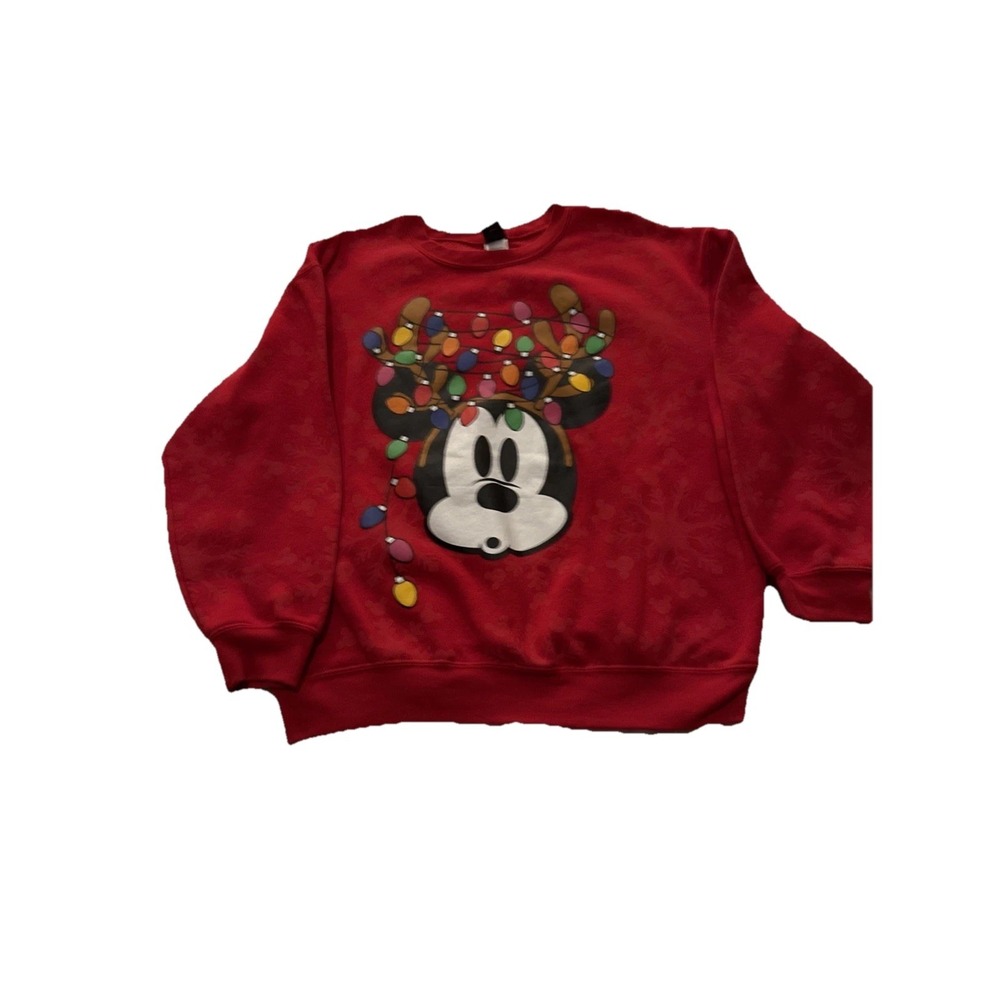 Mickey Mouse XL Sweatshirt Christmas lights with antlers Red extra large - Picture 1 of 3